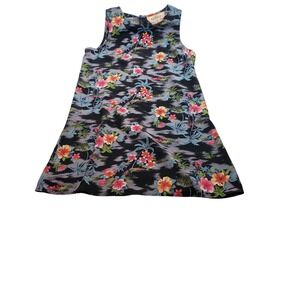 Tickets Clothing Tropical Floral‎ Shift Dress Womens Medium Black Pink Hibiscus